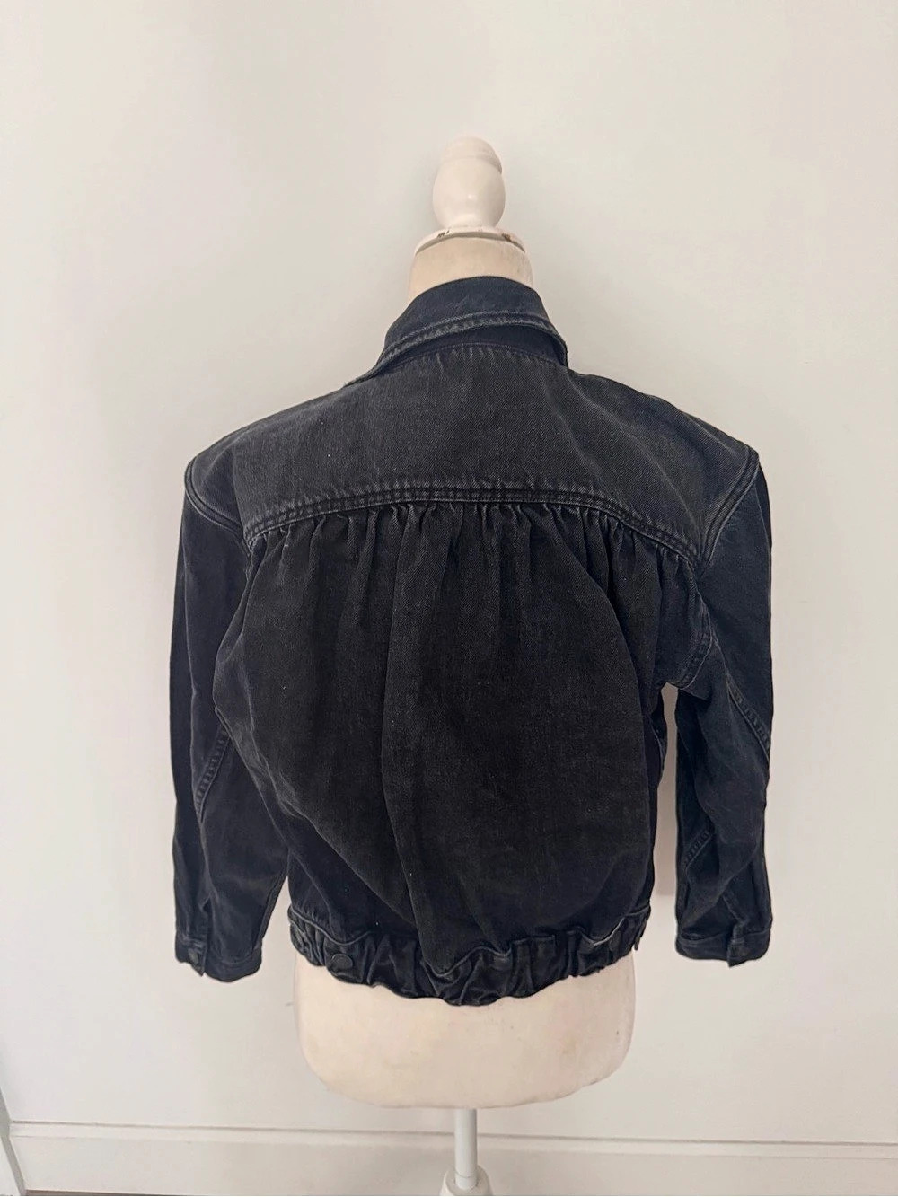 AGOLDE Black Denim Jacket Size S Gathered Back Oversized Trucker